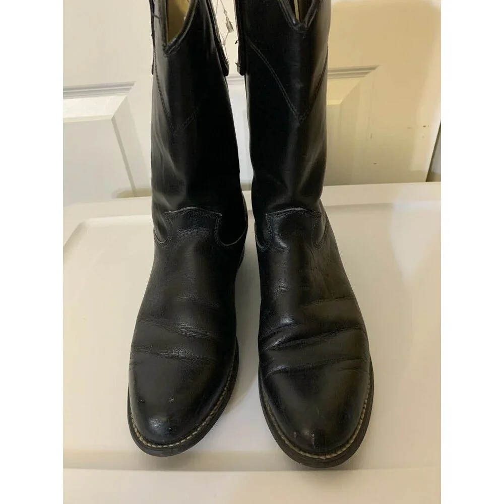 Texas 4400 Mens Sz 8 M Black Leather‎ Cowboy Boots